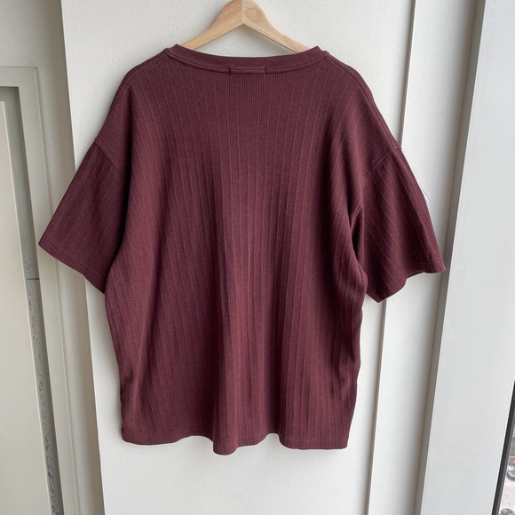 y2k Basic Equipment Brown Ribbed Knit Henley Short-Sleeve | 2X - Picture 2 of 8